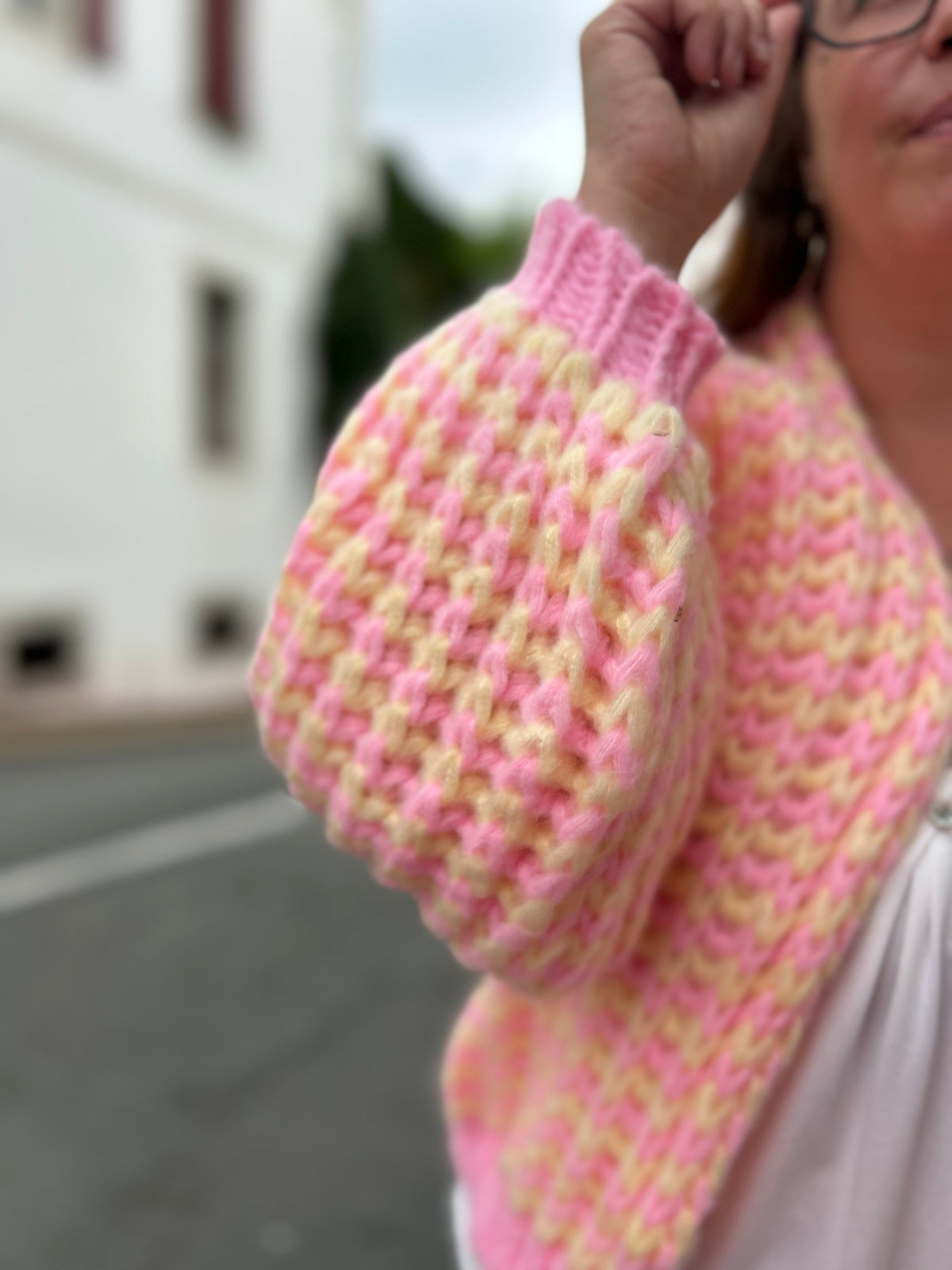 Gilet Ouvert Rayures Tricot Chunky