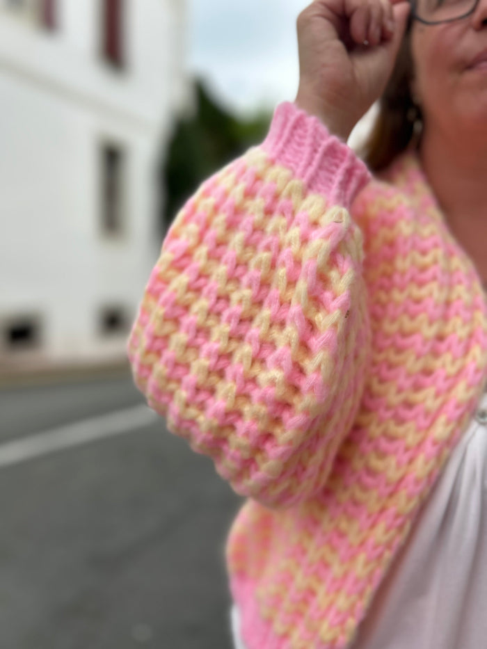 Gilet Ouvert Rayures Tricot Chunky