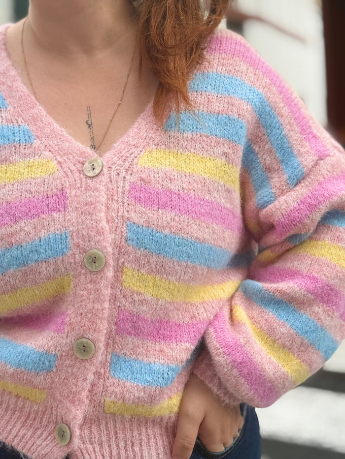 Gilet à grosses rayures - Rose