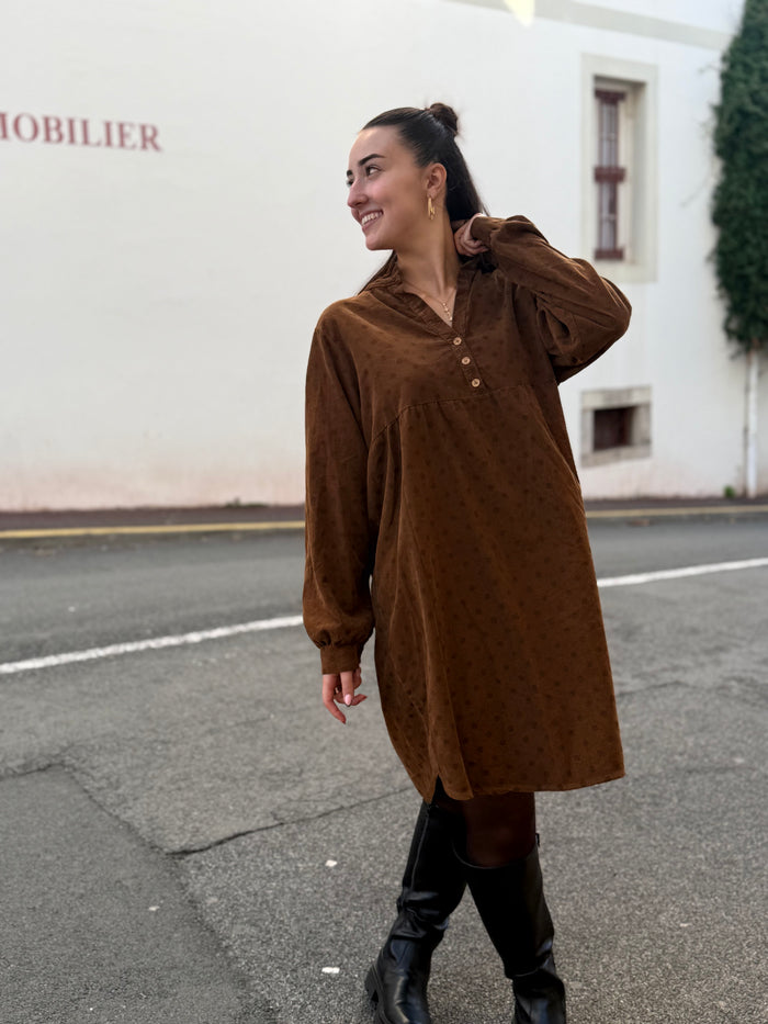 Robe courte à pois femme, effet velours fin