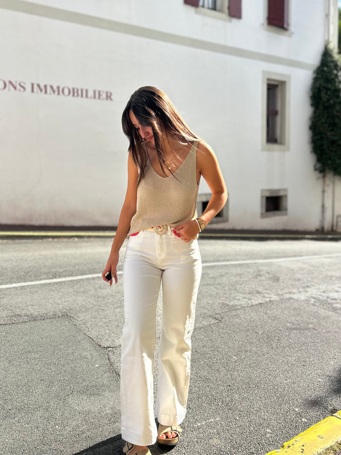Jean Blanc Ceinture Cerises