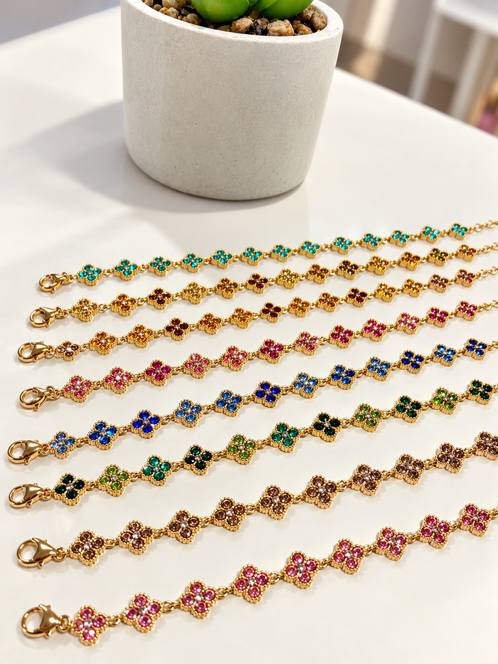Bracelet doré femme en acier inoxydable – Trèfles colorés