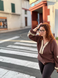 Blouse Chocolat Gaze de Coton Brodée