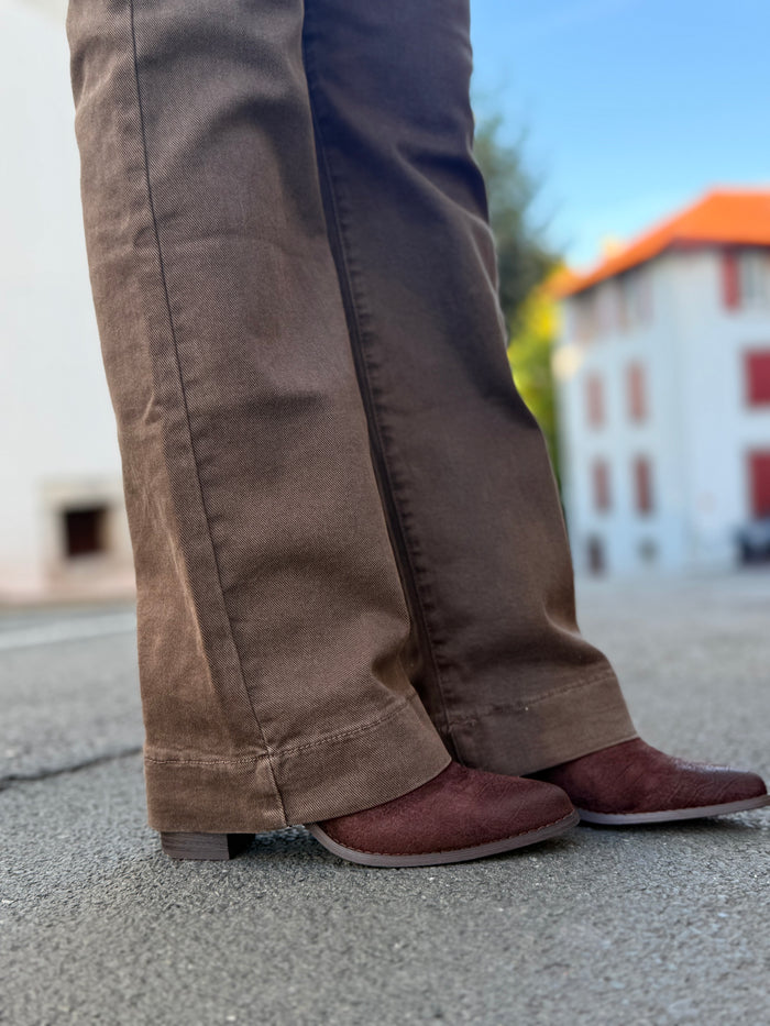 Bottines santiag femme en suédine à talon large confortable