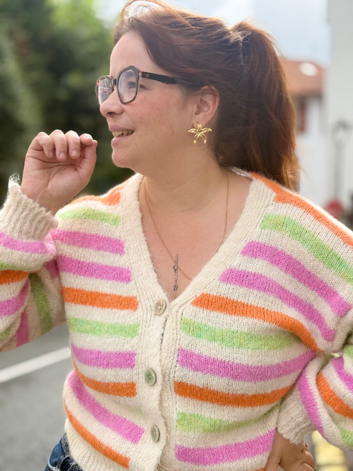 Gilet à grosses rayures - Ecru