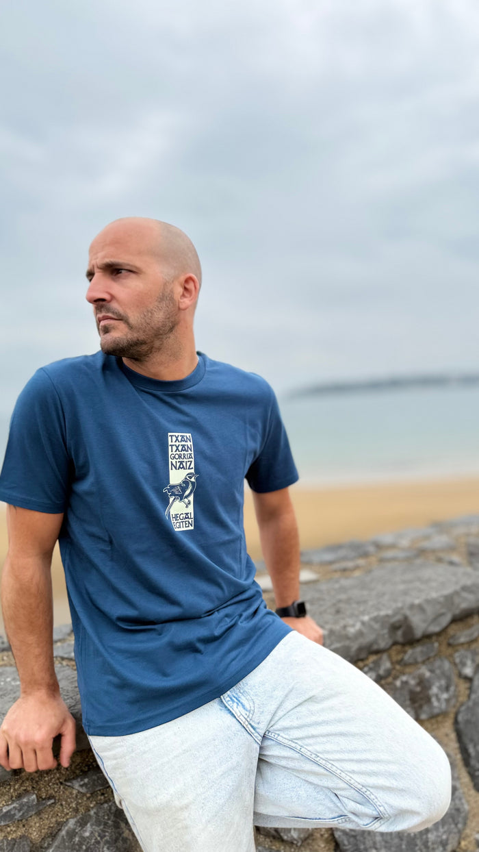 T-shirt TXANTXAN EZ KEXA Bleu Gris – Coton Bio Ultra Doux | Marque Basque de Sare