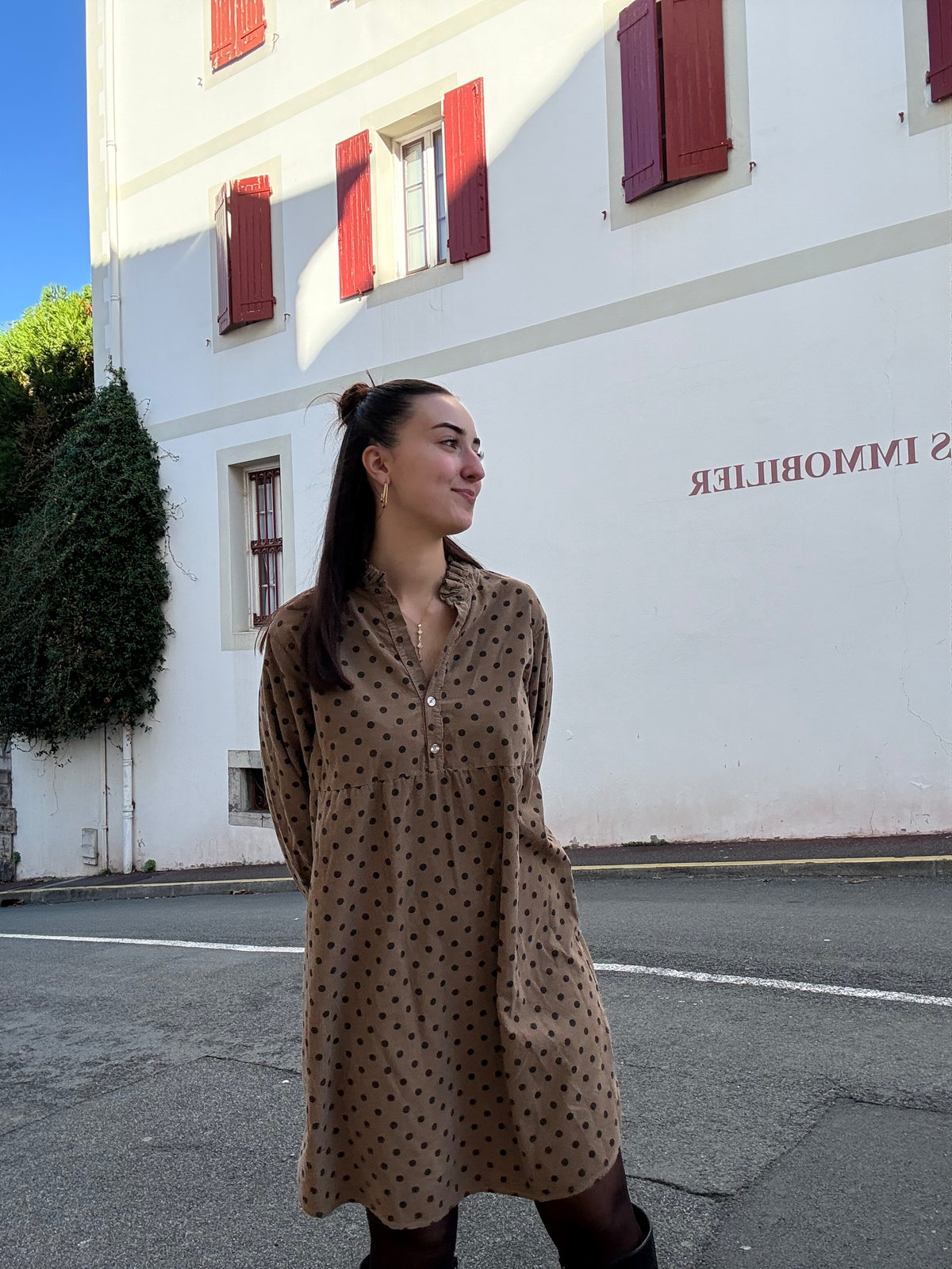 Robe courte à pois femme, effet velours fin