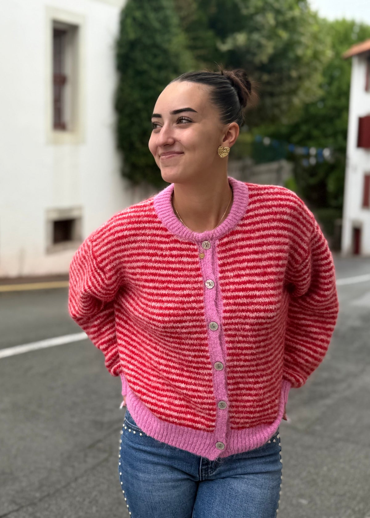 Cardigan Rayures Boutons Très Doux