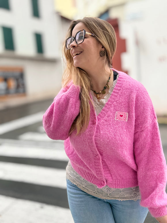 💖 GILET COEUR ROSE FUSHIA