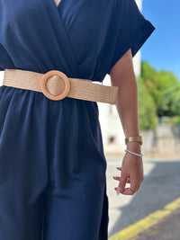 Combinaison Fluide avec Ceinture Raphia – Marine