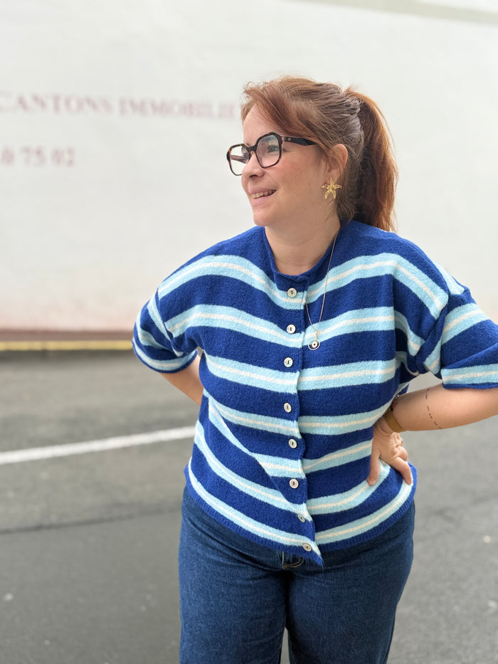 Gilet rayé tout doux - Bleu - Taille unique
