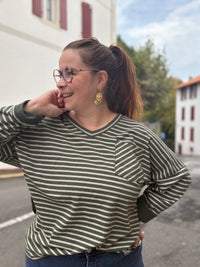 Haut marinière col V grande taille 100% coton
