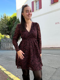 Robe fleurie chocolat femme à dos smocké