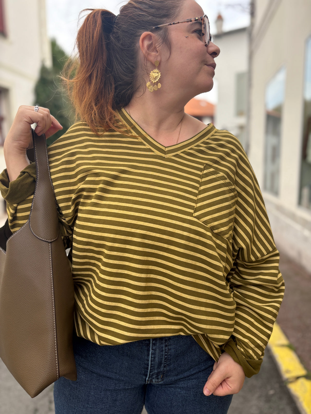 Haut marinière col V grande taille 100% coton