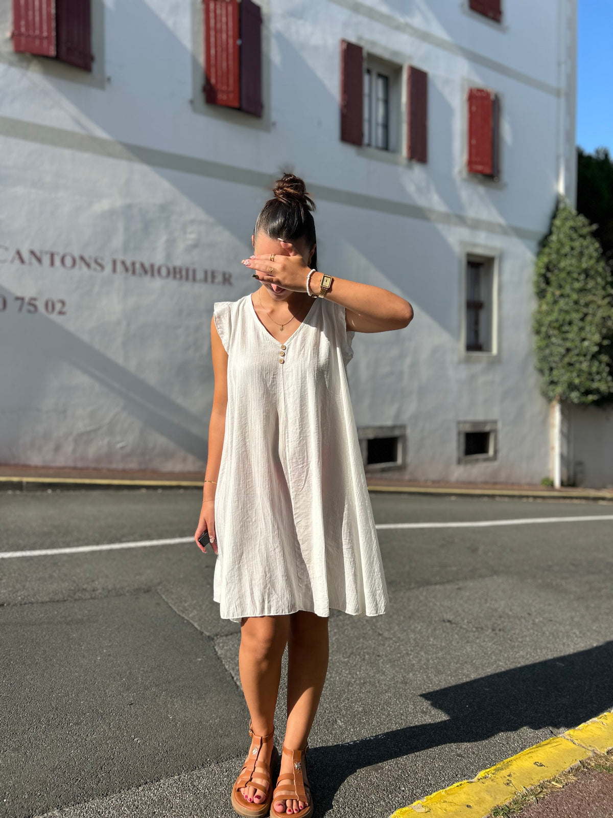 Robe Fluide Sans Manches | Ultra Légère | Blanc & Marine