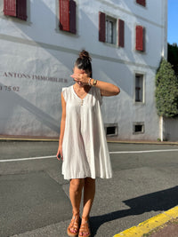 Robe Fluide Sans Manches | Ultra Légère | Blanc & Marine