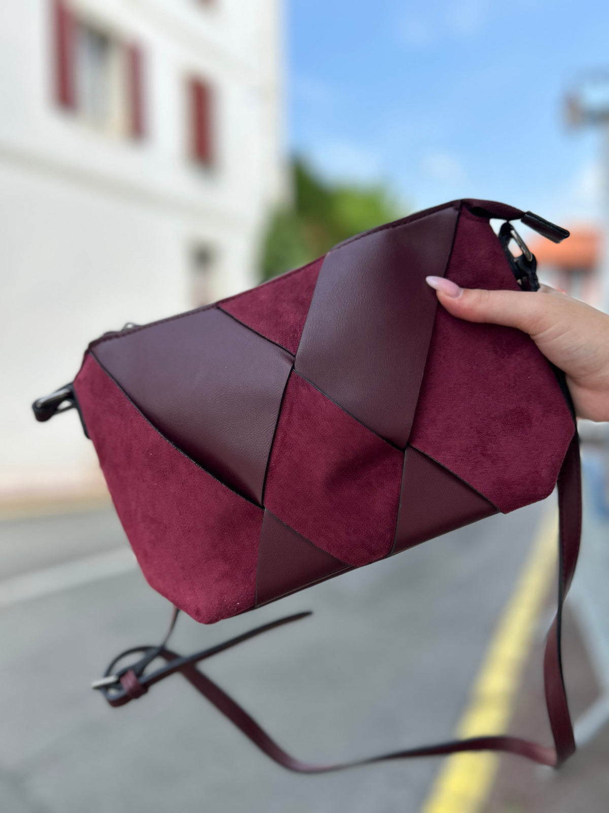 Sac Bandoulière Patchwork Cuir et Suède