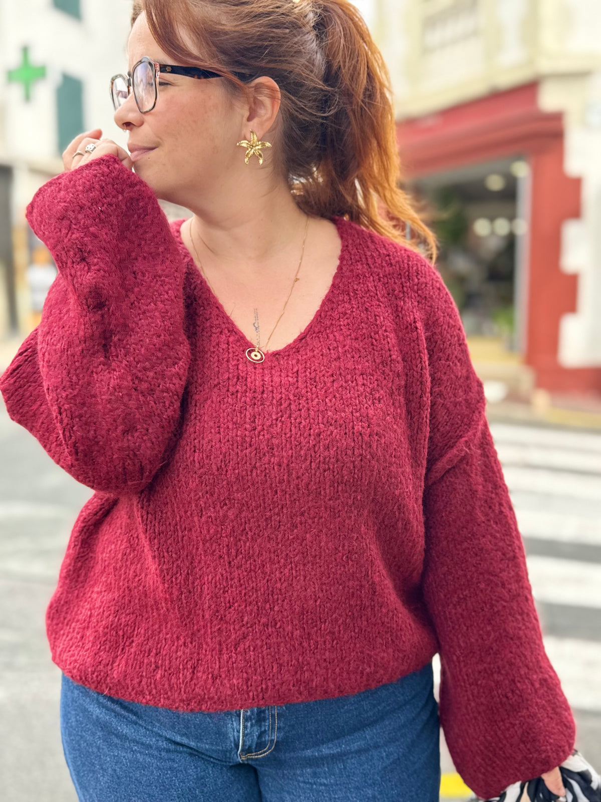 Gros pull en maille - Bordeaux