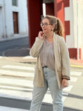 🤍 Blazer fluide beige intérieur léopard – Italie