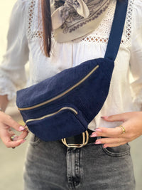 Sac banane femme effet velours – Marine, noir et camel