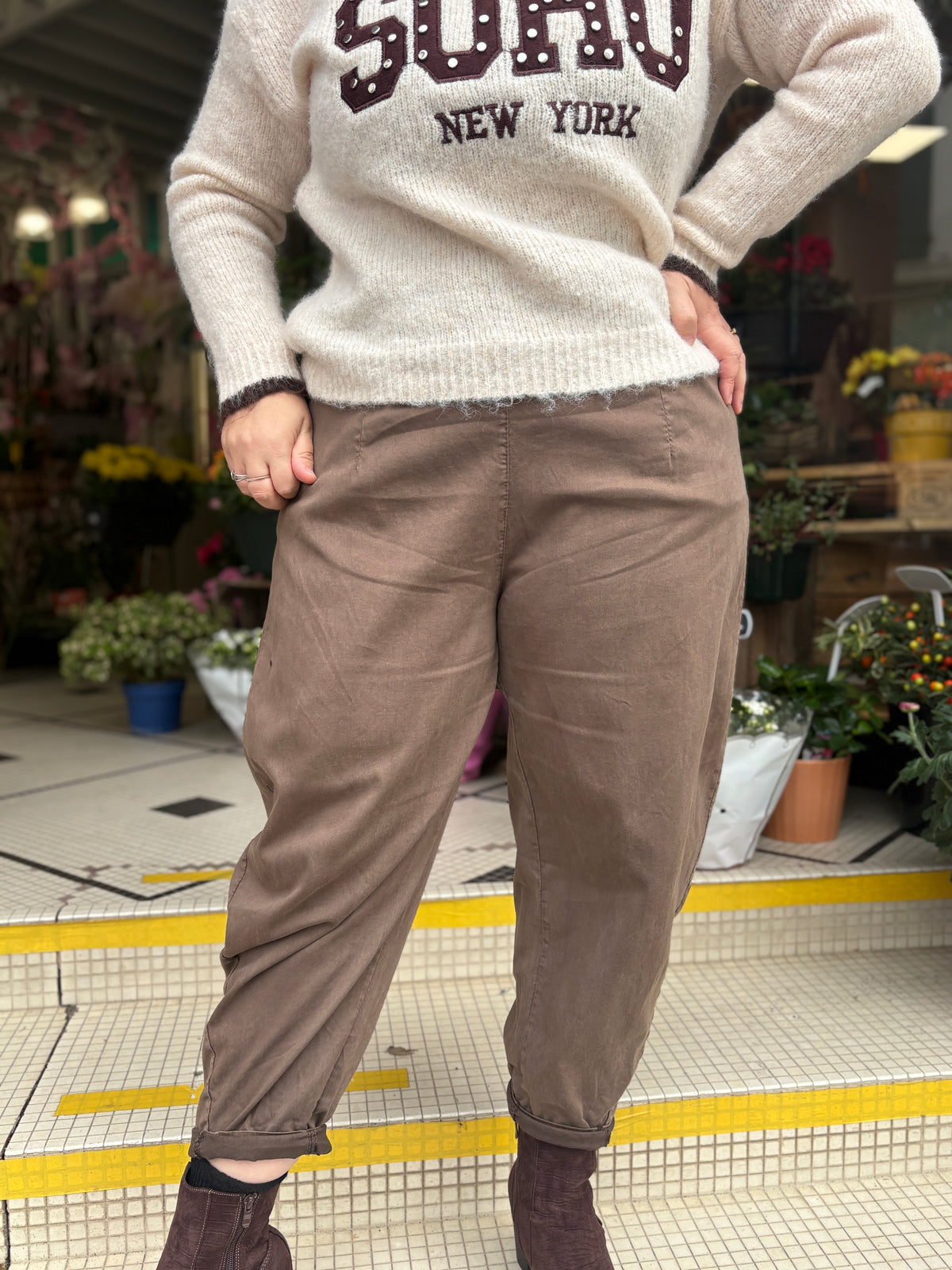 Pantalon délavé ultra doux grande taille femme