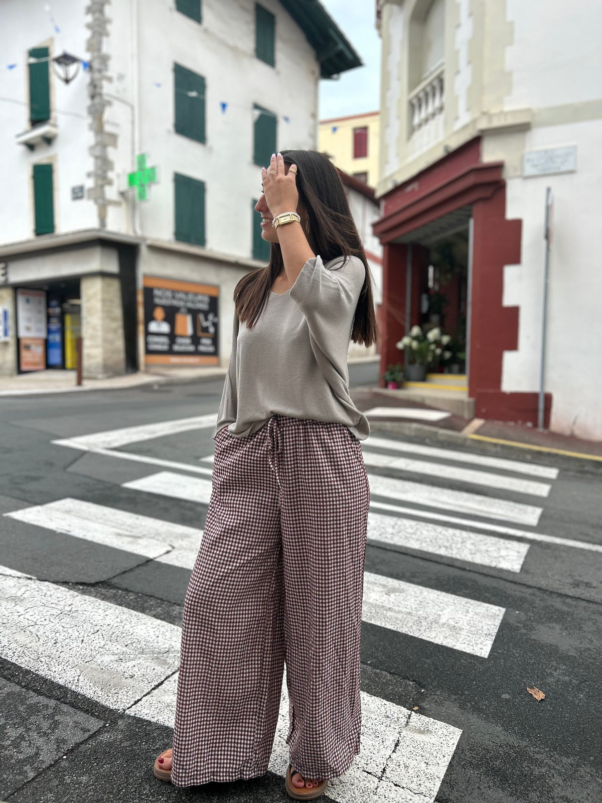 Pantalon vichy large – plusieurs couleurs