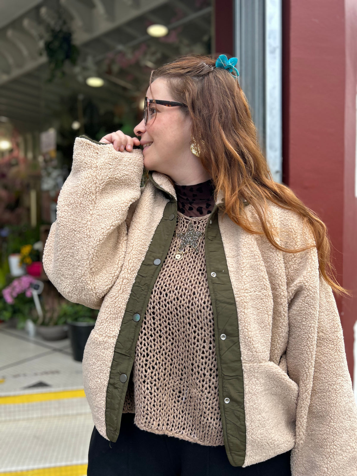 Bomber réversible teddy & imperméable kaki femme