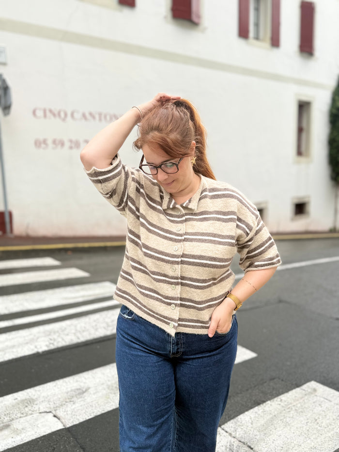 Gilet rayé tout doux - Beige - Taille unique