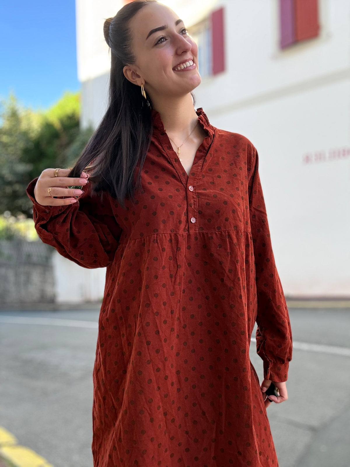 Robe courte à pois femme, effet velours fin