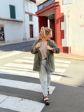 🌿 Blazer fluide kaki intérieur léopard – Italie