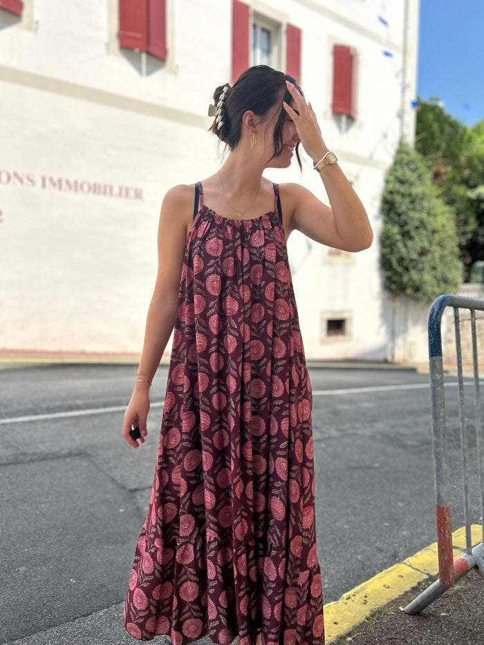 Robe Longue Fluide Imprimé Fleuri Bohème