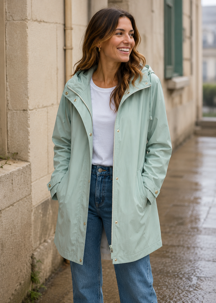 Veste longue imperméable – Menthe