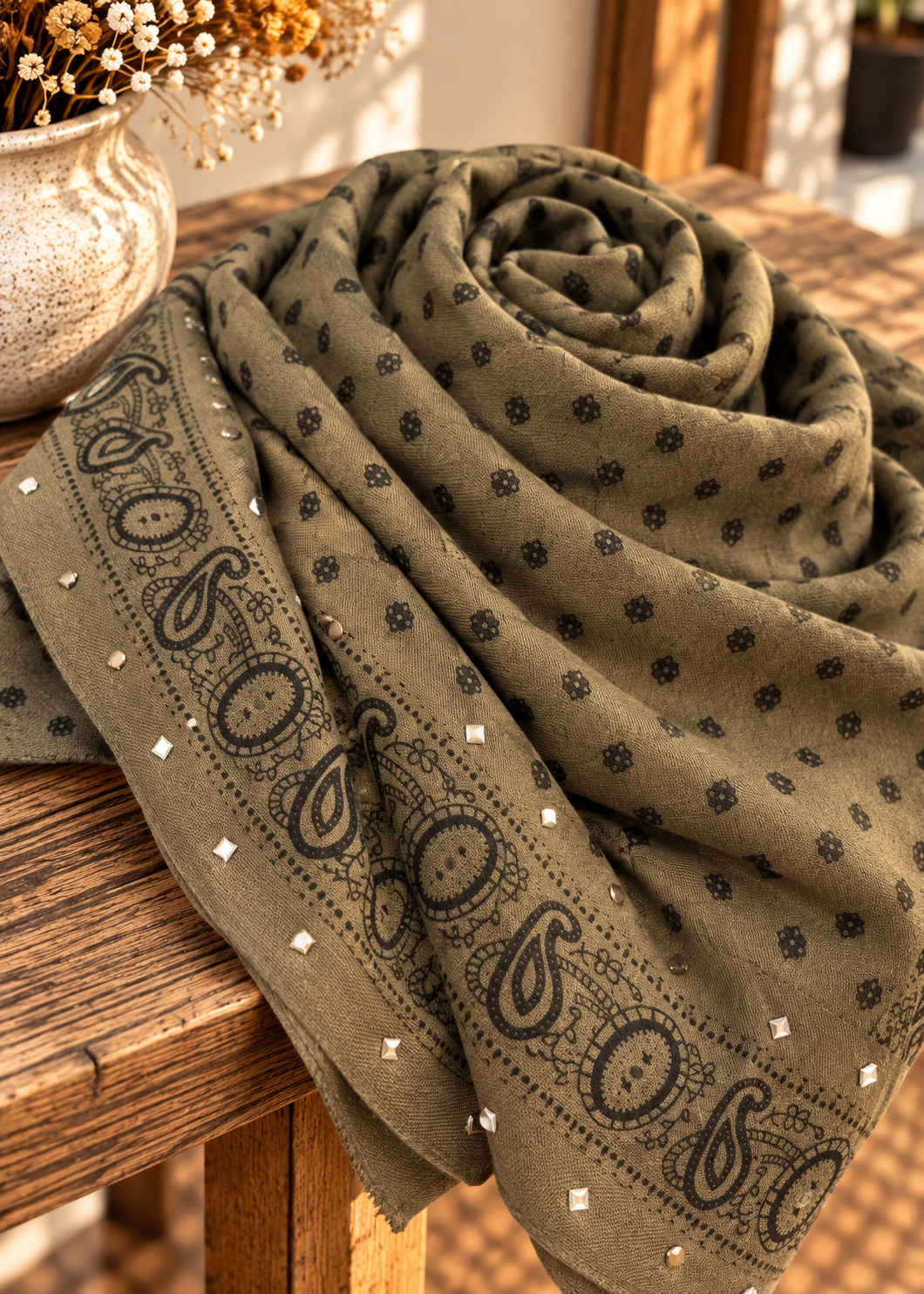 Foulard à petits clous en viscose ultra doux – 85 × 85 cm
