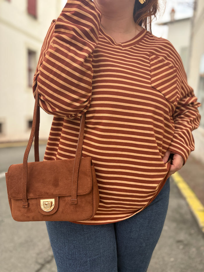 Haut marinière col V grande taille 100% coton