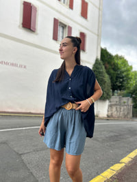 Short - effet lin - avec ceinture - plusieurs couleurs