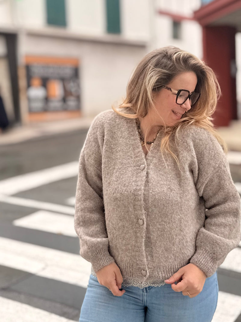 🖤 gilet tout doux à boutons cœur – taupe grisé