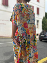 Robe imprimée Italia coloris rose – détail imprimé