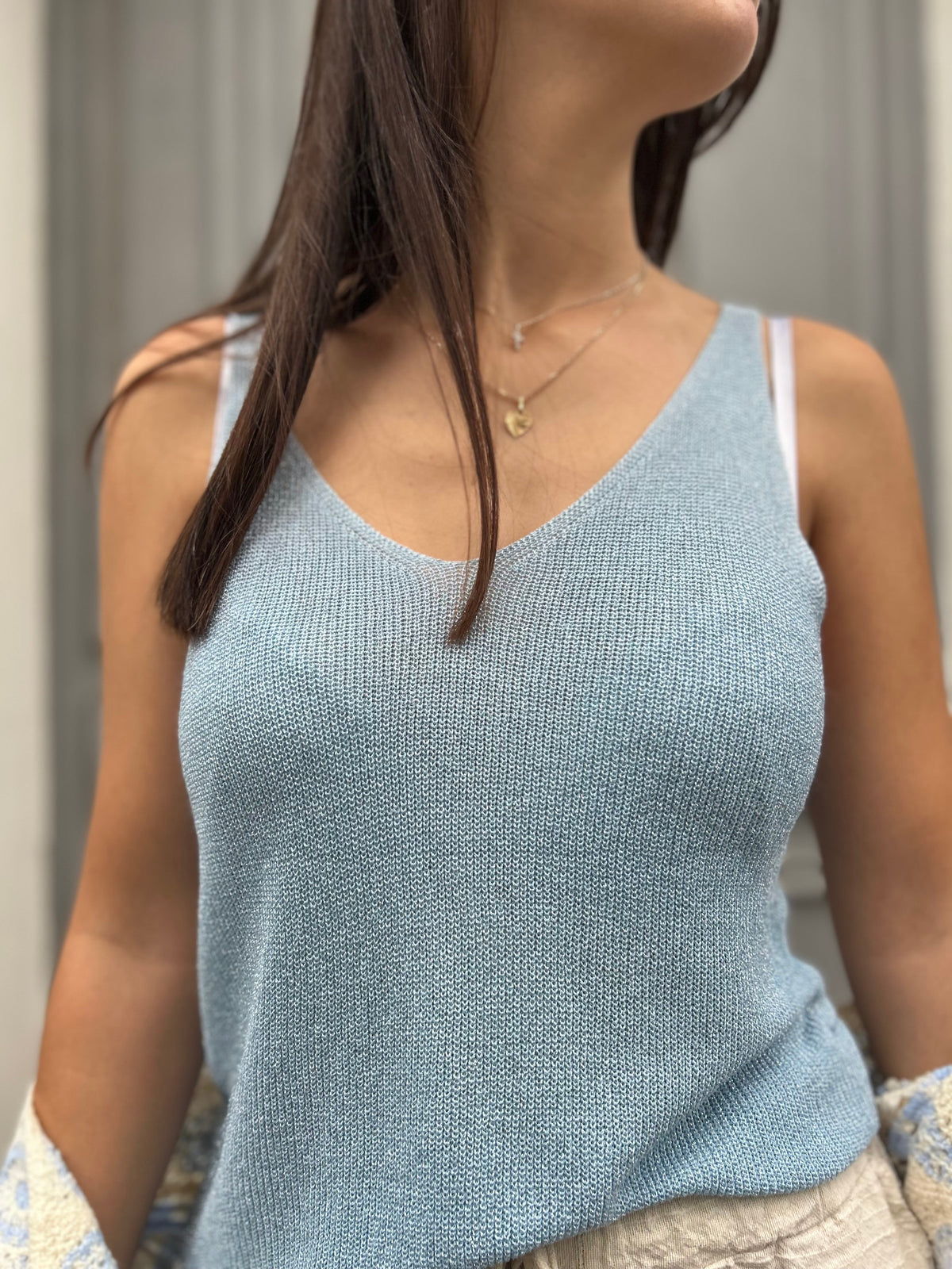 Débardeur Col V Pailleté Lurex