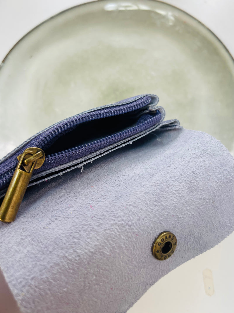 Porte monnaie Cuir véritable- bleu mauve