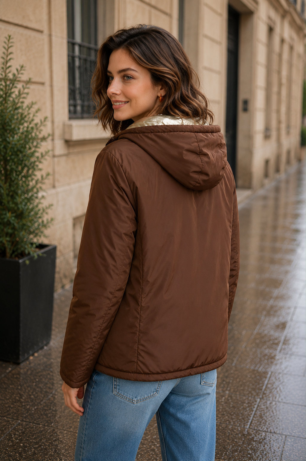 Veste Imperméable Réversible à Capuche – Chocolat