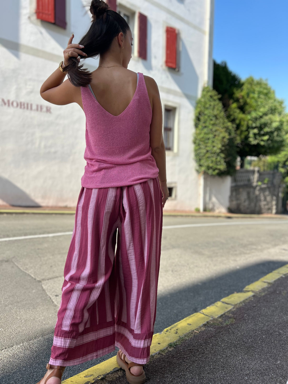Pantalon Court Rayé – Coupe Large & Légère | Viscose Fluide