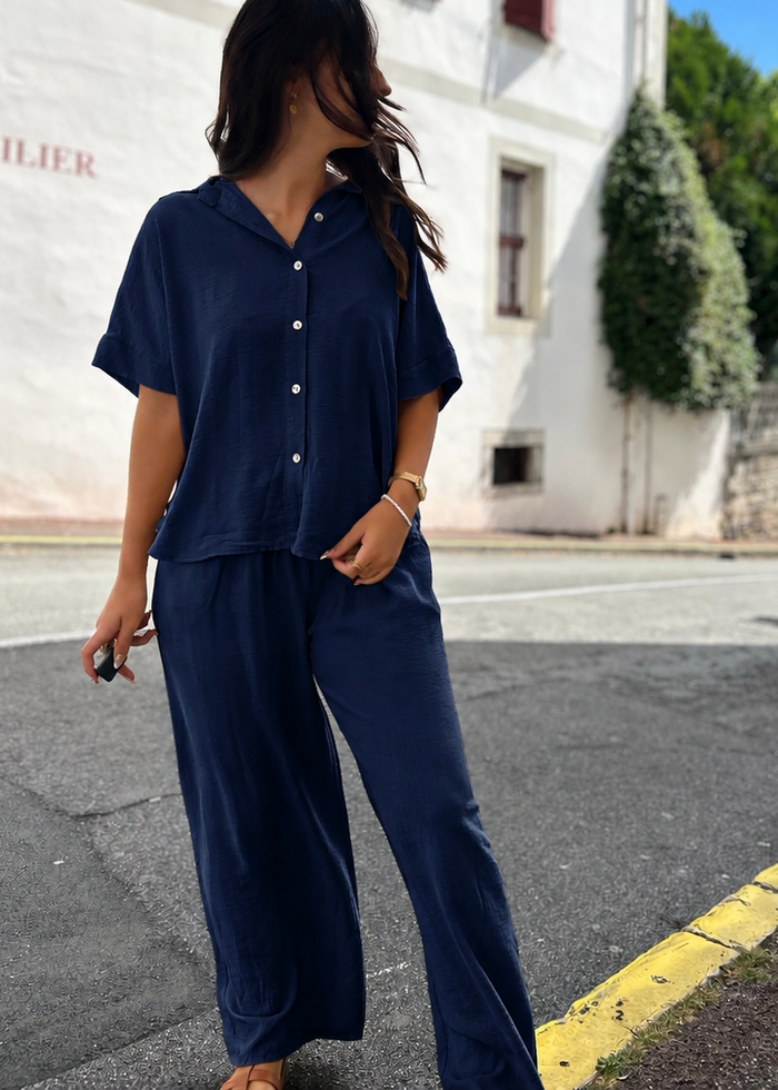 Pantalon fluide viscose bleu marine - taille unique