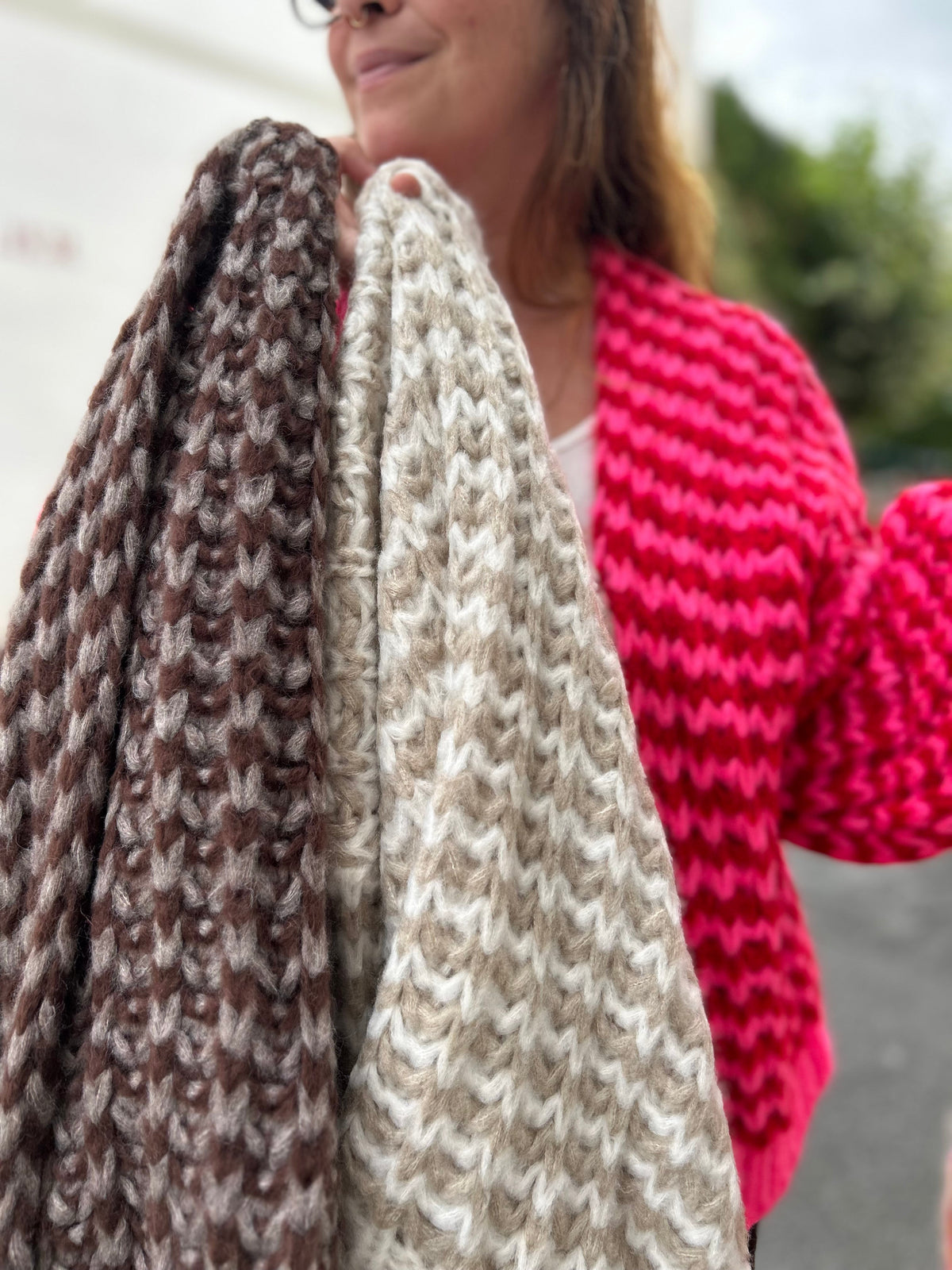 Gilet Ouvert Rayures Tricot Chunky