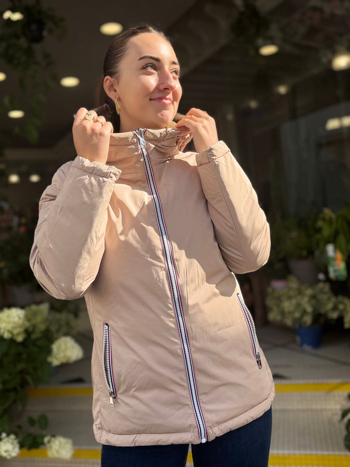Veste Imperméable Réversible à Capuche – Beige