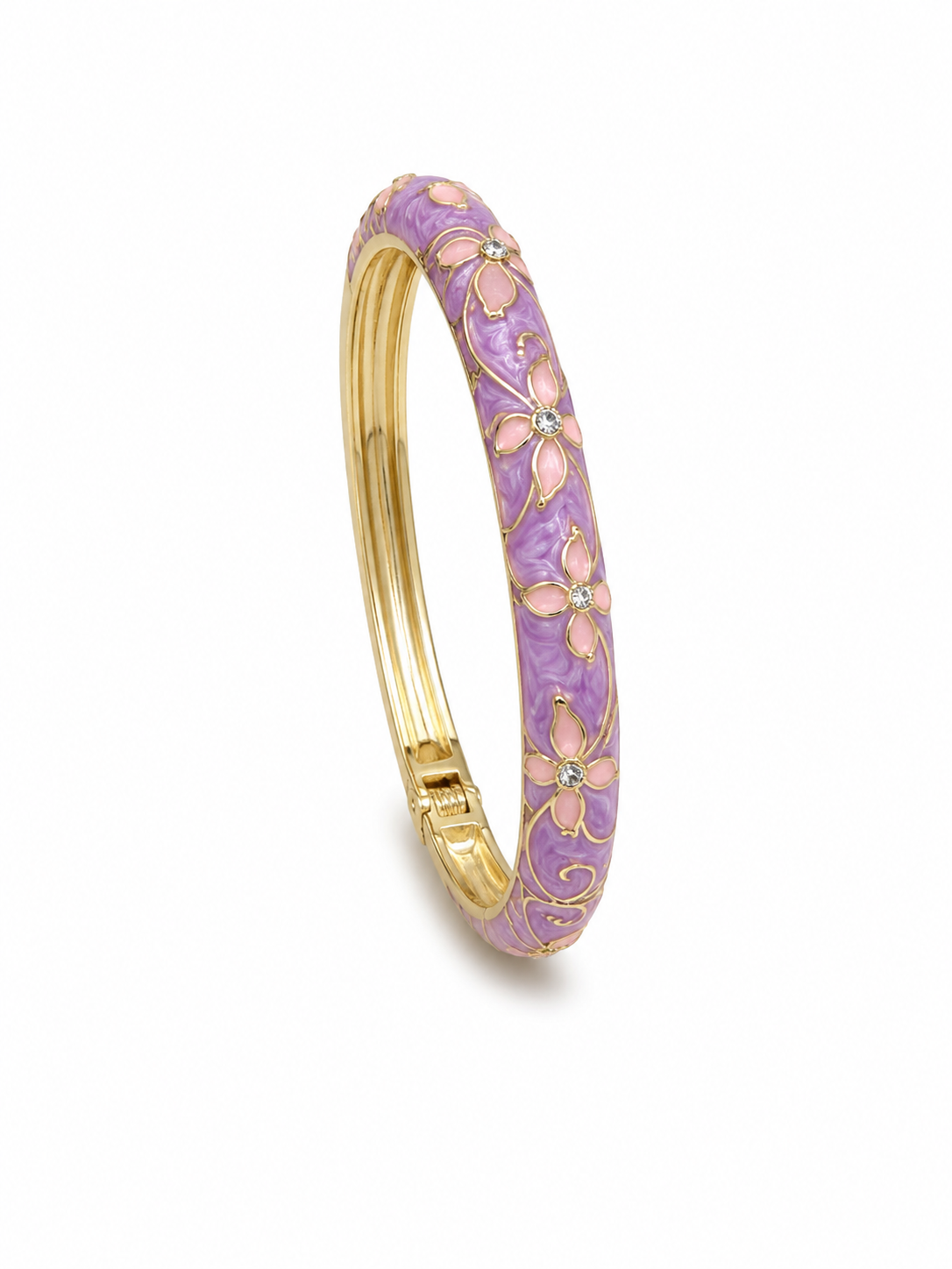 Bracelet Jonc Émaillé Fleuri – Ouverture Clipsée