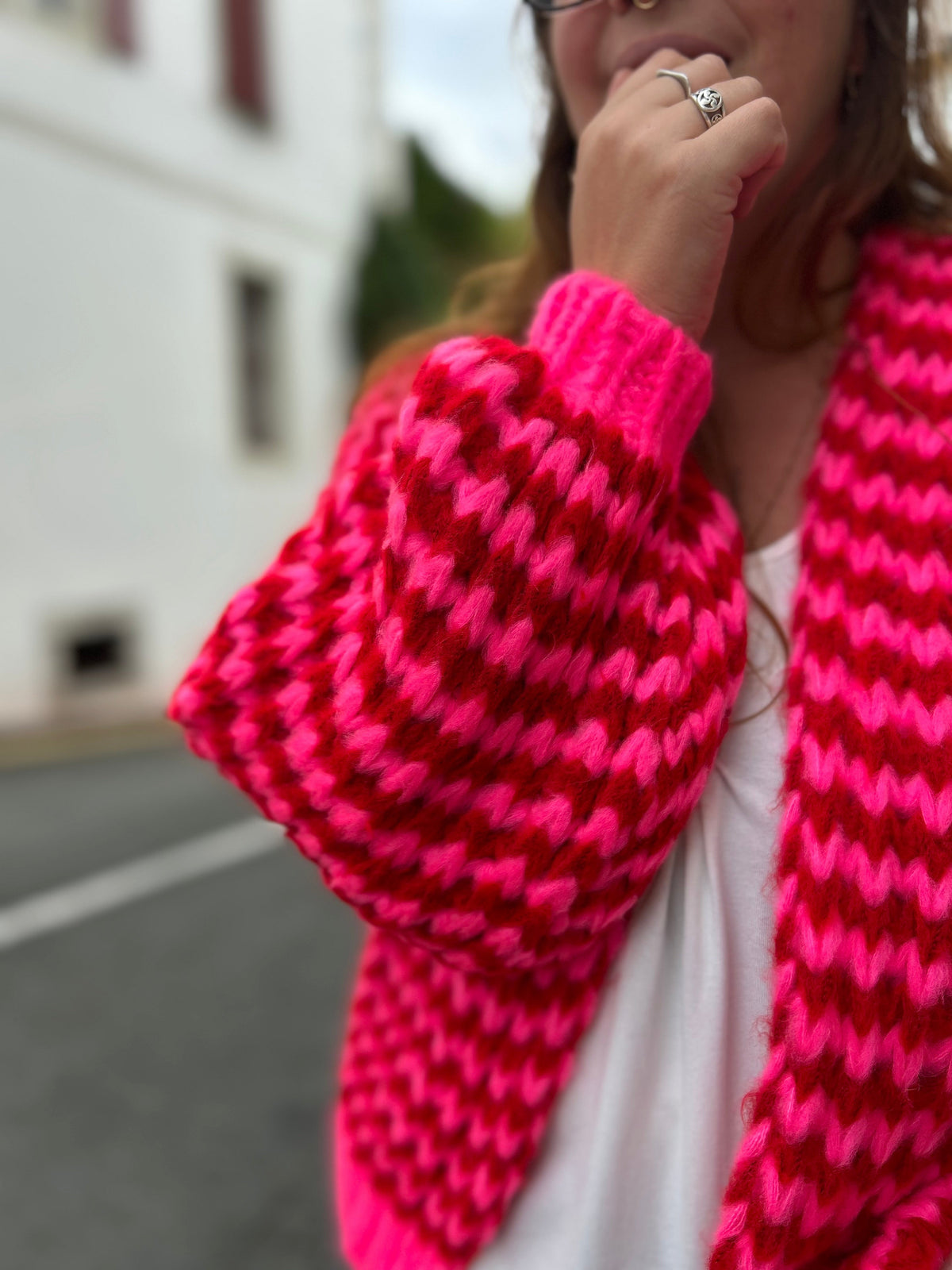 Gilet Ouvert Rayures Tricot Chunky