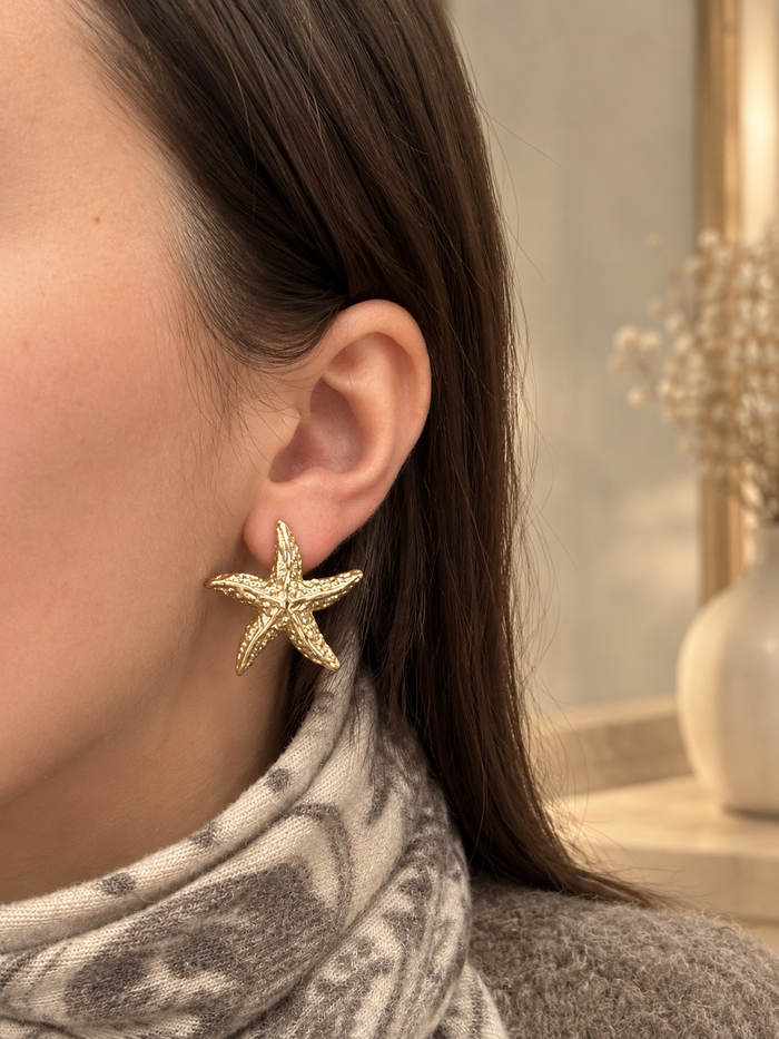 Boucles d’oreilles étoiles de mer dorées en acier inoxydable