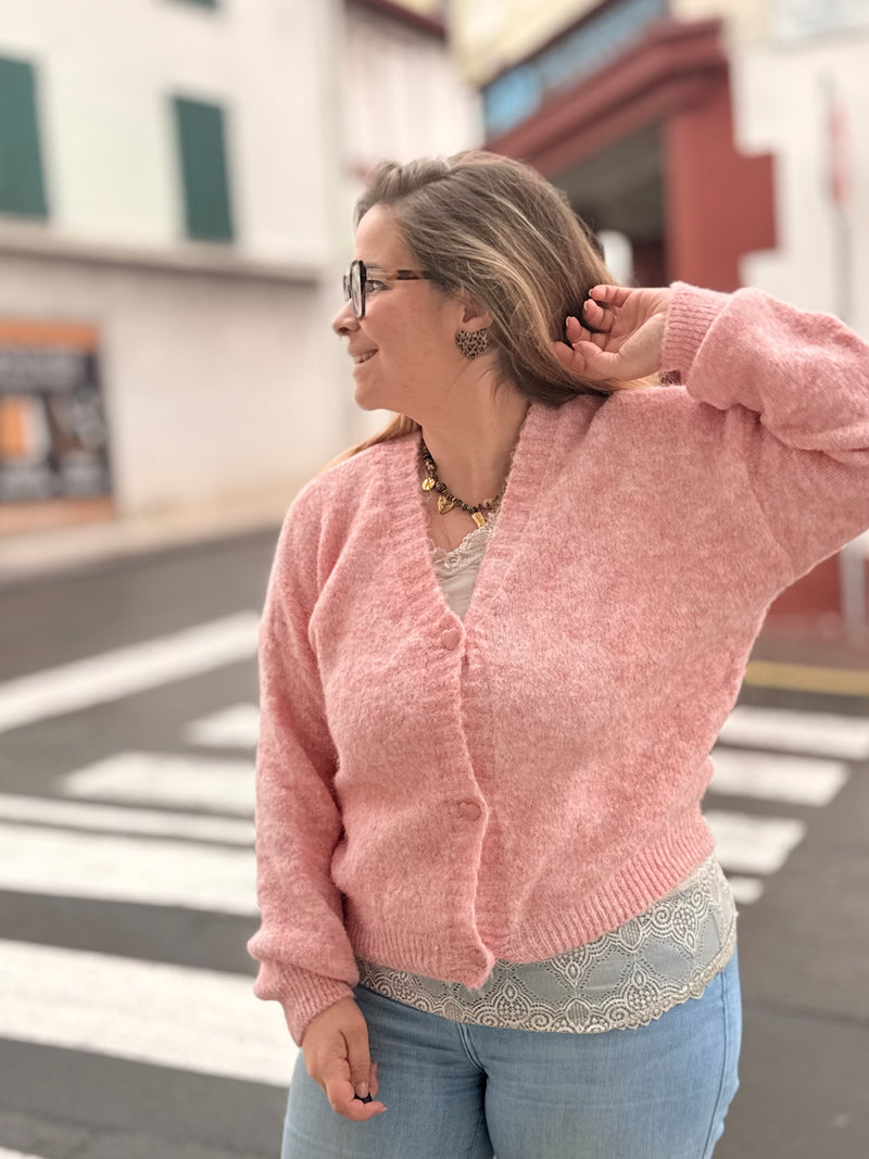 💗 gilet tout doux à boutons cœur – rose bubblegum