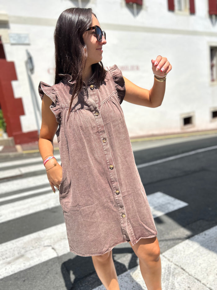 Robe Chemise Jean Volants – Style Boho Chic