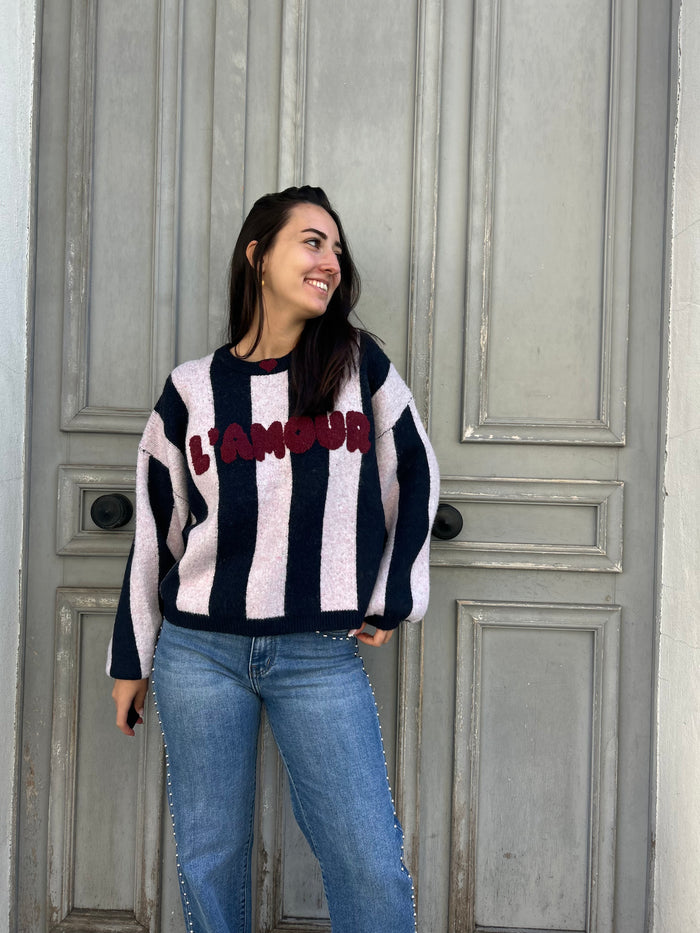 Pull L'Amour Rayé Marine et Écru – Femme